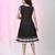 Women's black cotton a-line ethnic dress with monochrome checked sleeves & striped ruffle hem