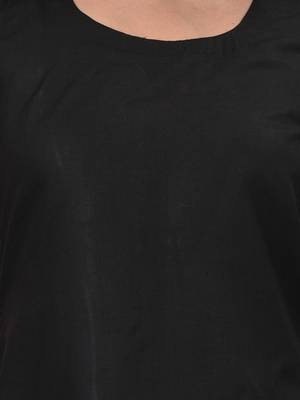 Women's black cotton a-line ethnic dress with monochrome checked sleeves & striped ruffle hem 4