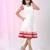 Women's white cotton a-line ethnic dress with red checkered sleeves & ruffle hem