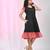 Women's black cotton a-line ethnic dress with red checkered sleeves & ruffle hem