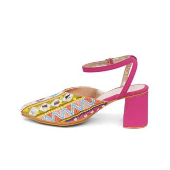 Pink embroidered leather heels 1