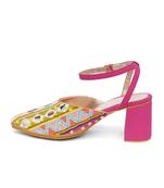 Pink embroidered leather heels