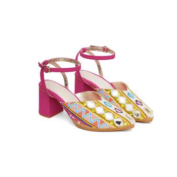 Pink embroidered leather heels 2