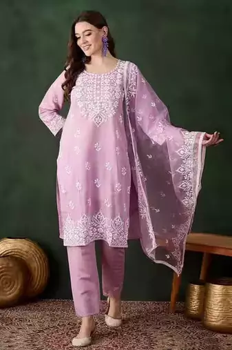 Pink Embroidered kurta with pant & dupatta