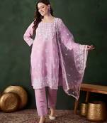 Pink Embroidered kurta with pant & dupatta