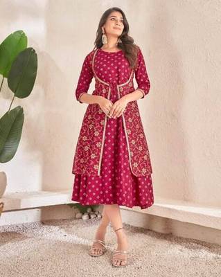 Maroon cotton silk printed gown 1