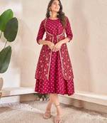Maroon cotton silk printed gown