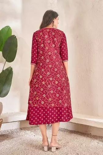 Maroon cotton silk printed gown
