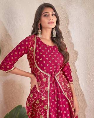 Maroon cotton silk printed gown 3