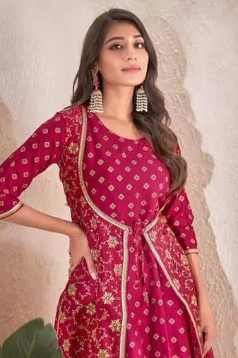 Maroon cotton silk printed gown