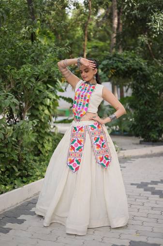 Kora Cotton Kutchi Gamthi Work stitched lehenga choli