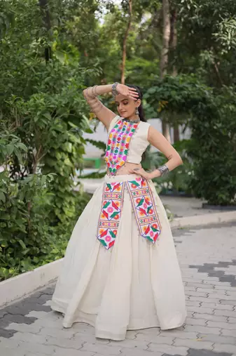 Kora Cotton Kutchi Gamthi Work stitched lehenga choli