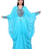  Sky Blue Layered Stitched Kaftan with Statement leafy Embroidery for Special Occasion