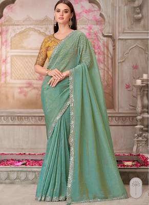 green yellow embroidered saree 1