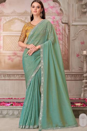 green yellow embroidered saree
