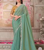 green yellow embroidered saree