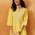 Hand Embroidered Yellow Cotton Lucknowi Chikan Women Kurta