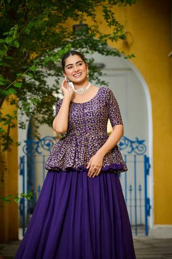 Fendy Fabrics with Sequins Embroidered work Blouse With Plain Lehenga