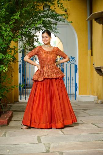 Fendy Fabrics with Sequins Embroidered work Blouse With Plain Lehenga