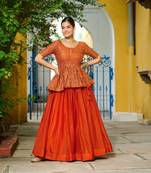 Fendy Fabrics with Sequins Embroidered work Blouse With Plain Lehenga- Free Size.