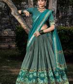green tussar silk traditional printed lehenga choli