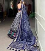 blue tussar silk traditional printed lehenga choli