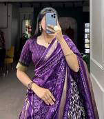 wine tussar silk traditional printed lehenga choli