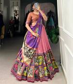 purple tussar silk traditional printed lehenga choli