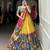 yellow tussar silk traditional printed lehenga choli