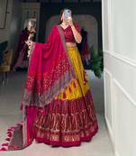 mustard tussar silk traditional printed lehenga choli