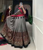 grey tussar silk traditional printed lehenga choli