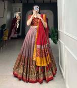 purple tussar silk traditional printed lehenga choli