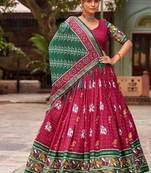 maroon tussar silk traditional printed lehenga choli