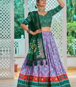 purple tussar silk traditional printed lehenga choli