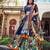 navy blue tussar silk traditional printed lehenga choli