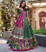green tussar silk traditional printed lehenga choli