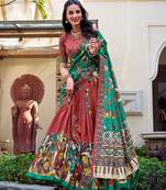 rust red tussar silk traditional printed lehenga choli