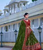 green tussar silk traditional printed lehenga choli