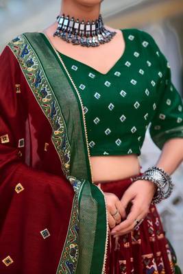 maroon tussar silk traditional printed lehenga choli 4
