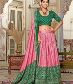 pink tussar silk traditional printed lehenga choli