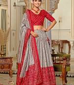 grey tussar silk traditional printed lehenga choli
