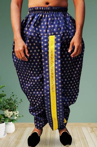 Navy blue printed pitambari ready to wear silk dhoti (Free Size)