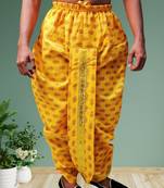 Yellow printed pitambari ready to wear cotton dhoti