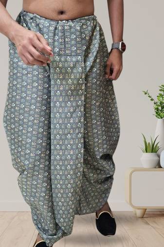 Dark green printed pitambari ready to wear cotton dhoti (Free Size)