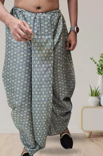 Dark green printed pitambari ready to wear cotton dhoti (Free Size)
