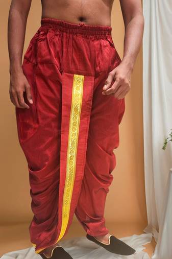 Maroon pitambari ready to wear silk dhoti (Free Size)