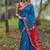Blue maheswari cotton saree with unstitched blouse piece