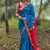 Blue maheswari cotton saree with unstitched blouse piece