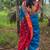 Blue maheswari cotton saree with unstitched blouse piece