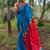 Blue maheswari cotton saree with unstitched blouse piece